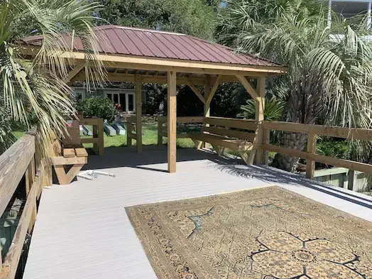 Covered pierhead and waterfront deck built in Murrells Inlet