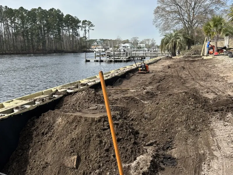 Wall and retained-soil work beside the Intracoastal Waterway in Myrtle Beach