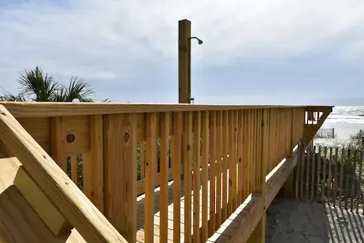 Timber decking and railing along the Surfside Beach ocean-access walkway